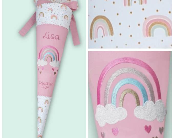 Schultüte mit glitzerndem Regenbogen-Motiv – Kisseninlett dazu bestellbar!