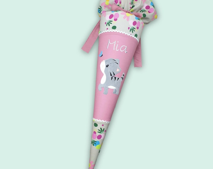 Schultüte Mädchen in altrosa mit Katze passend zum Flower Powbär Schulranzen