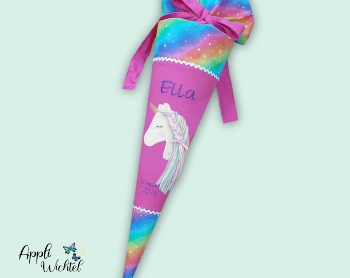 Schultüte mit Einhorn in Regenbogenfarben