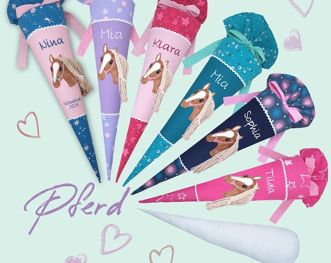 70 cm Schultüte Pferd Horse Pferdeschultüte farblich passend zum Schulranzen