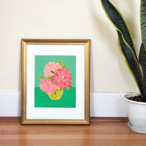 Peony Vase Print Pink & Green, Gouache Flower, multiple sizes image 2