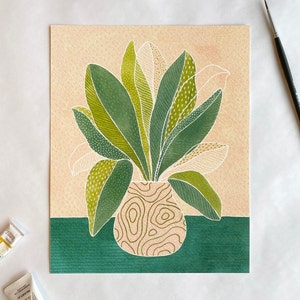 Houseplant Print - Peach & Green, Gouache Plant, multiple sizes