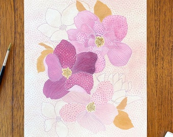 Hellebore Print - Purple, Gouache flowers, multiple sizes