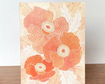 Note Card - Iceland Poppies, single folded stationery card, Peach