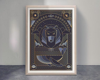 The Wolf & The Whale - A3 Print with metallic gold foil