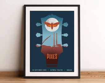 Pixies Dublin Print - with Poolbeg & Samuel Beckett Bridge, Olympia Theatre September 2019