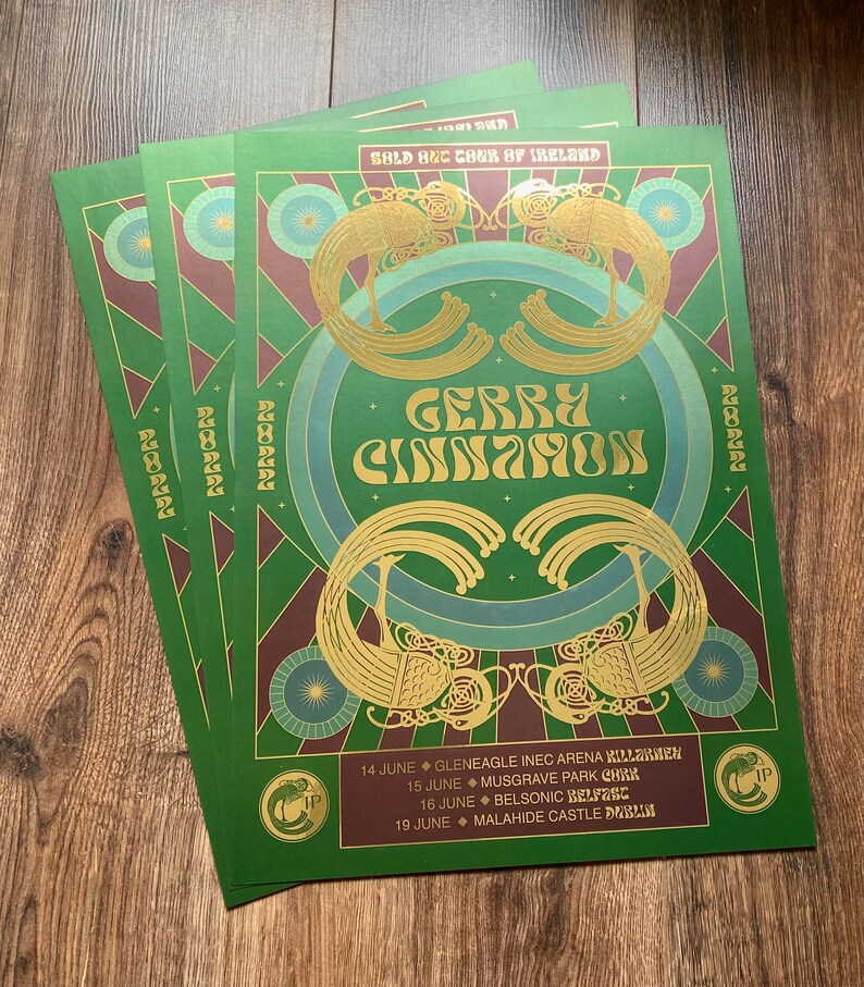 Gerry Cinnamon Metallic Gold concert print Tour of Ireland 2022 image 3