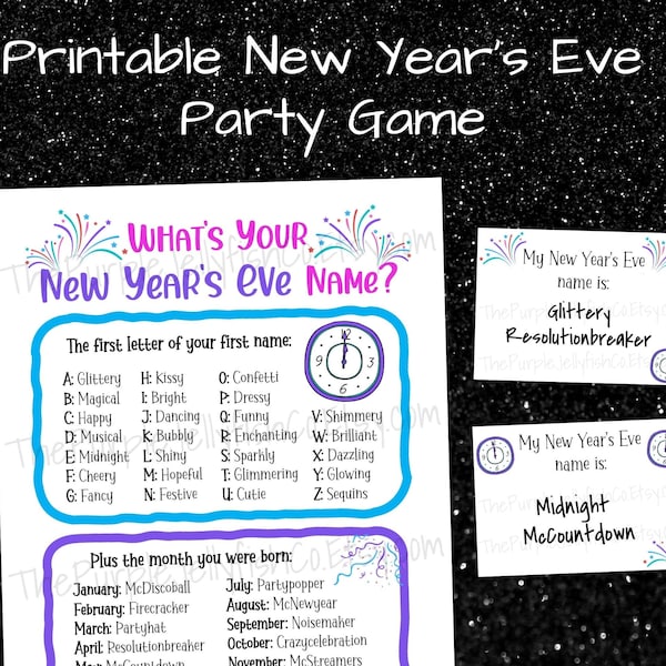 What's Your New Year's Eve Name Game, Printable New Year's Eve Game for Kids & Adults, New Years Eve Party Games, New Years Decorations, NYE