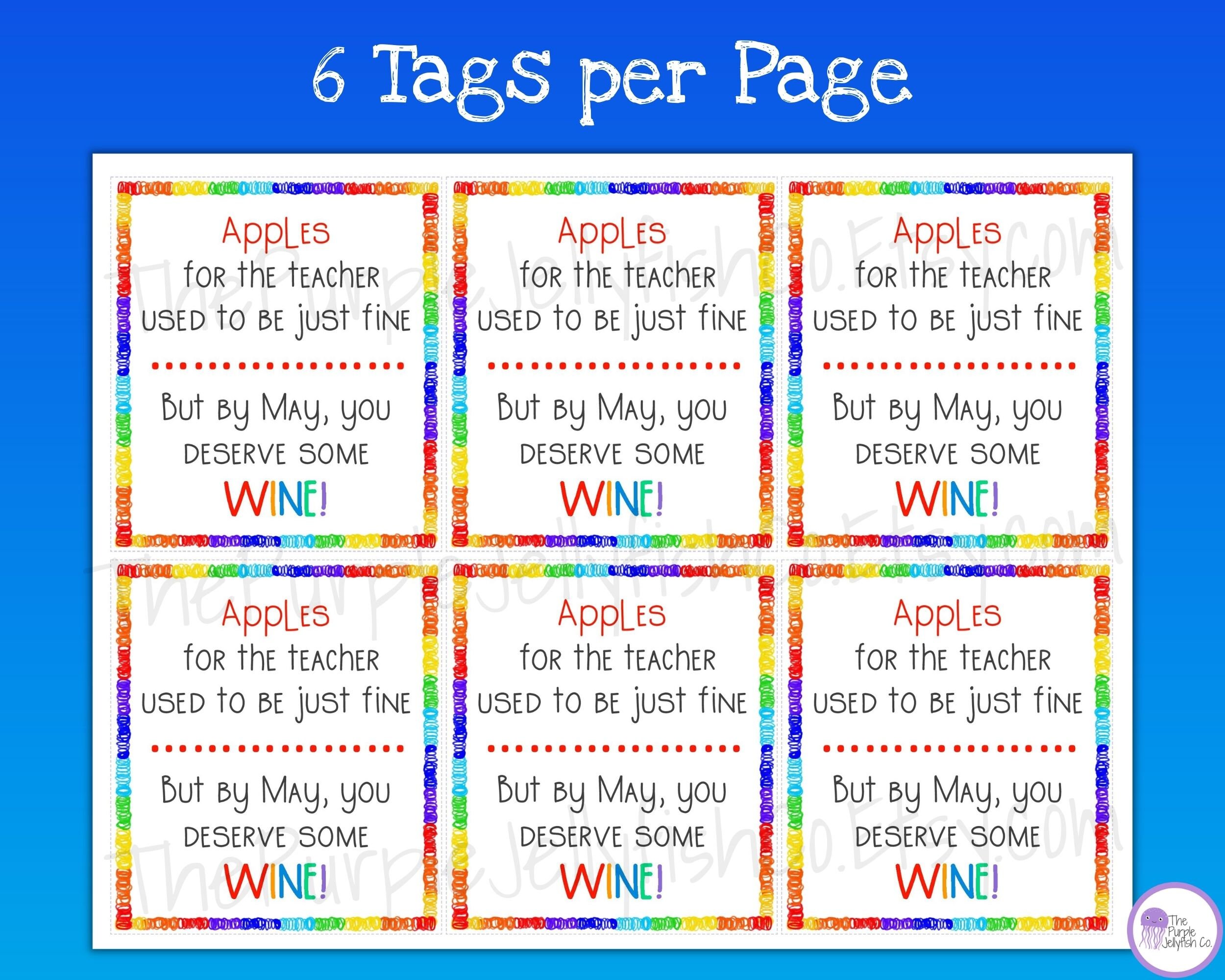 Teacher Wine Tag, Teacher Appreciation Week Gift Idea, End of Year ...