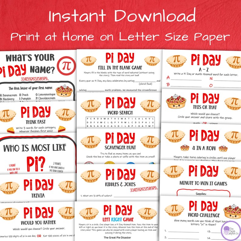 Pi Day Game Bundle, Pi Day Activities for Kids and Adults, Pi Day Party ...