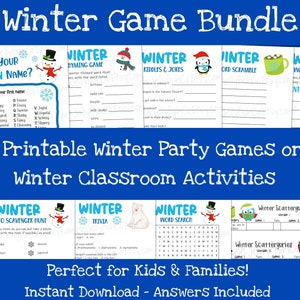 Winter Game Bundle, Printable Winter Activities for Kids, Holiday Classroom Games, Christmas Class Party Idea, Fun Winter Worksheets