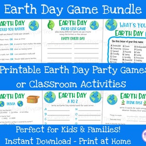 Earth Day Games Bundle, Printable Earth Day Activities for Kids & Adults, Earth Day Party Ideas, Earth Day Worksheets, Classroom Activities