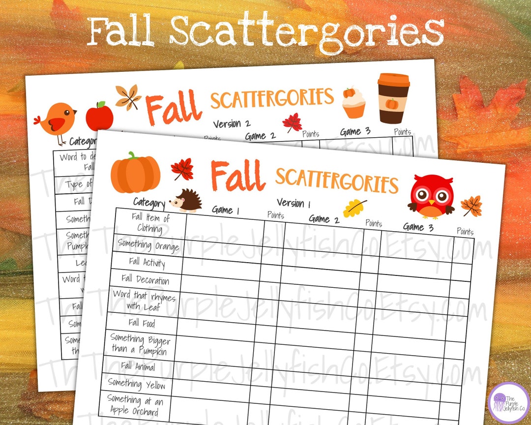 Fall scattergories game fall activity for kids fall party game