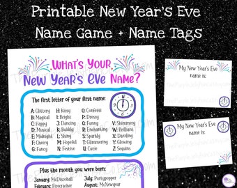 Printable New Years Eve Games for Kids, What's Your Name Game, Name Generator, New Years Eve Family Game, New Years Eve Kids Party, NYE Game