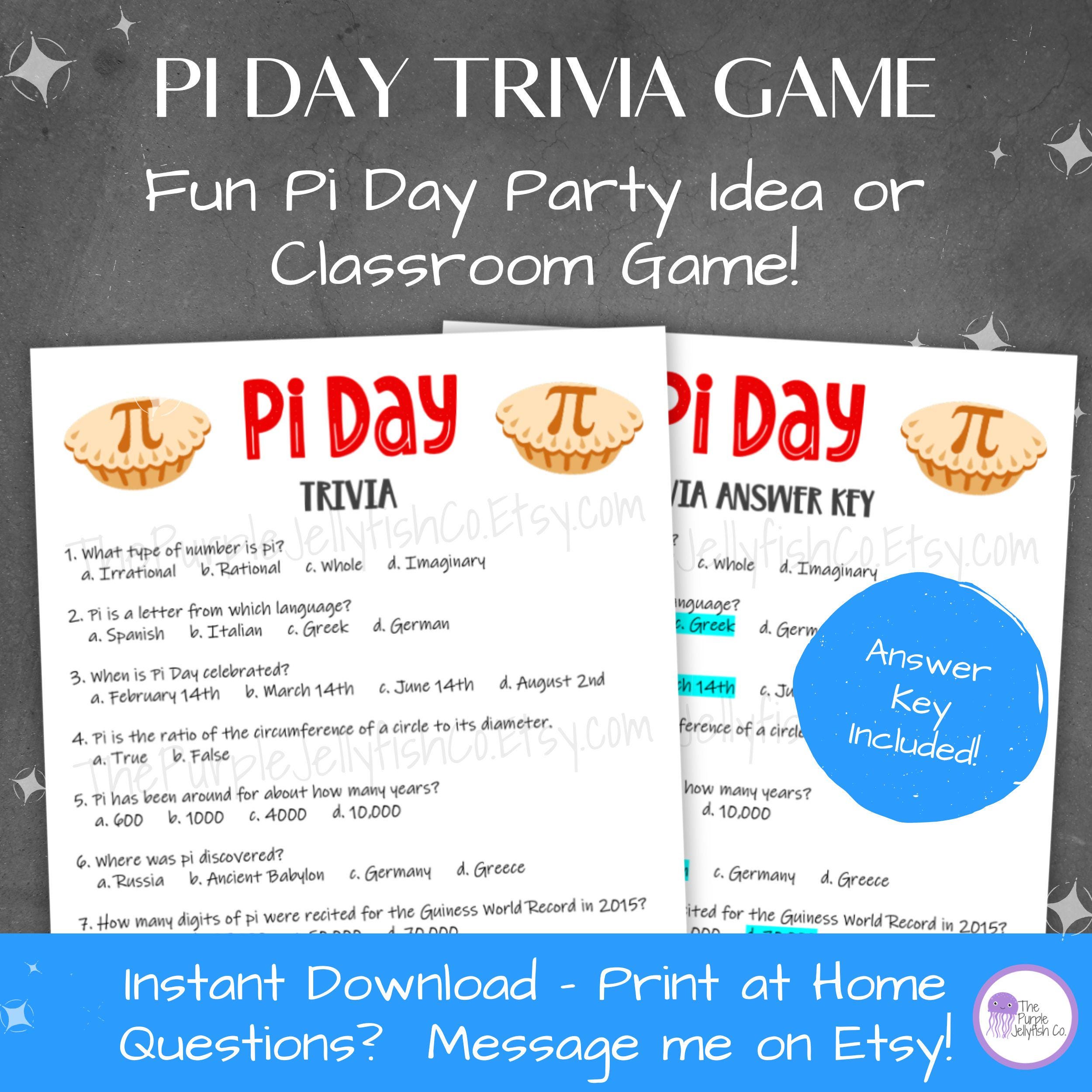 Pi Day Trivia Game Printable, Pi Day Party Idea, Trivia Questions Quiz ...