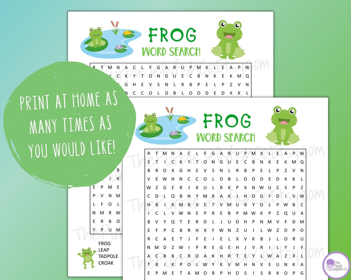 Frog Word Search Printable Frog Activity for Kids Word Game Etsy