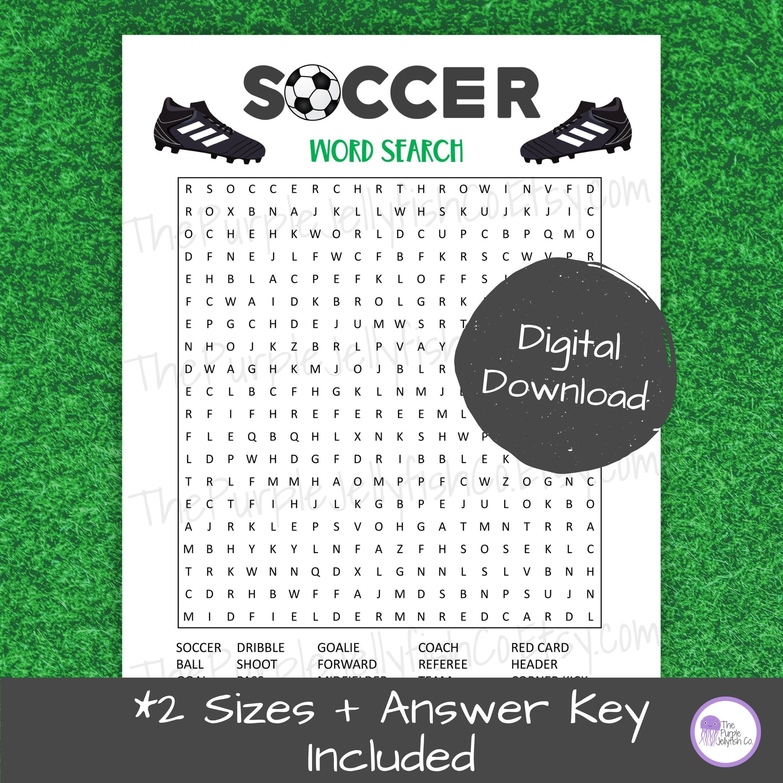 Soccer Word Search Printable, Soccer Activity for Kids & Adults, World ...