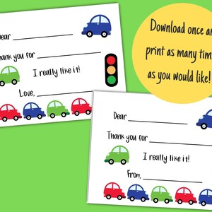 Printable Car Thank You Card for Kids, Fill in the Blank Postcard ...