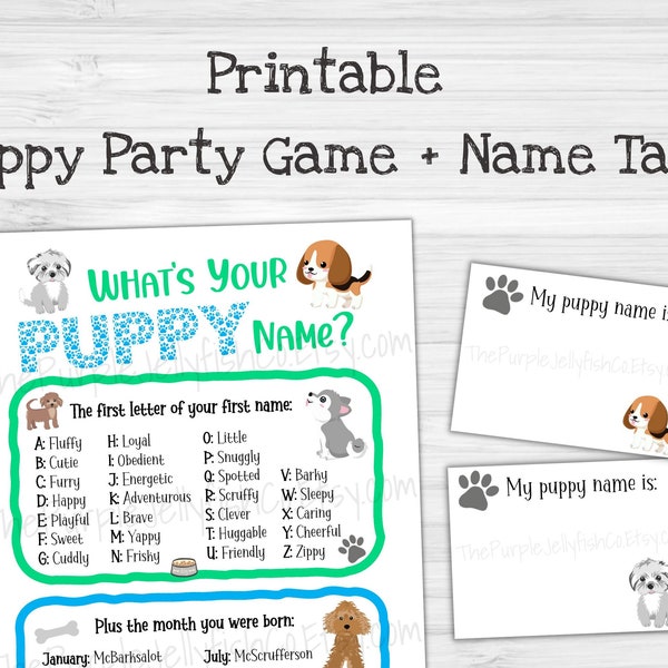 Whats Your Puppy Name Game, Puppy Party Printable, Dog Pawty, Puppy Adoption Party, Dog Birthday Party Decoration, Name Generator, Name Tags