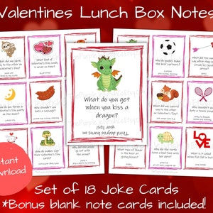 Valentines Lunch Box Notes for Kids Printable Valentine&#39;s Day Lunchbox Jokes, Lunch Notes, Funny Valentines Class Party Idea, Kids Activity