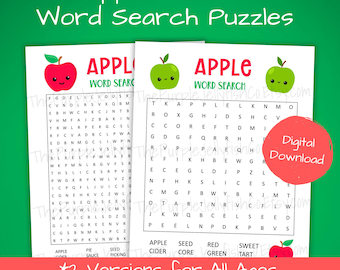 Afdrukbaar spel Apple woord zoeken voor kinderen en volwassenen, herfst Apple-werkblad, herfstklasactiviteit, woordspelletjes appelboomgaard, appel plukken