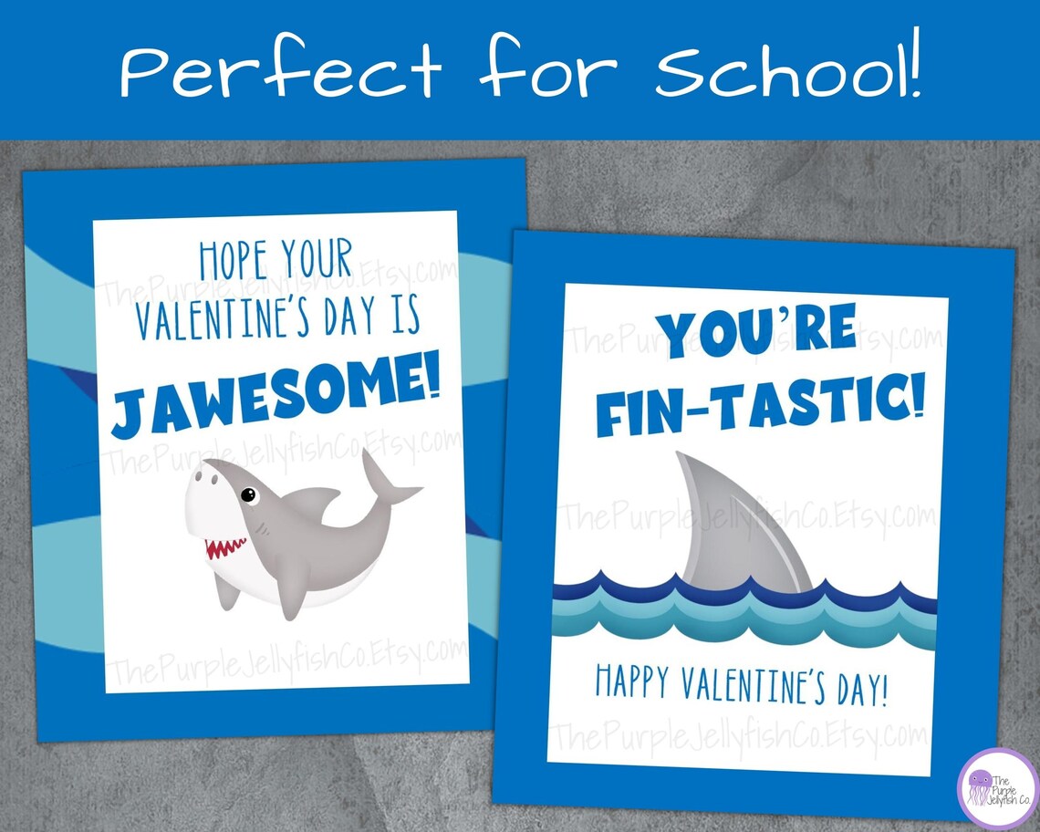 Shark Valentine Cards for Kids Printable, School Valentines for Class ...
