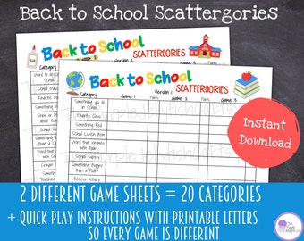 Back to School Scattergories Game Printable Kids First Day of School Activity, Back to School Party Idea, Beginning of YearTeacher Resource