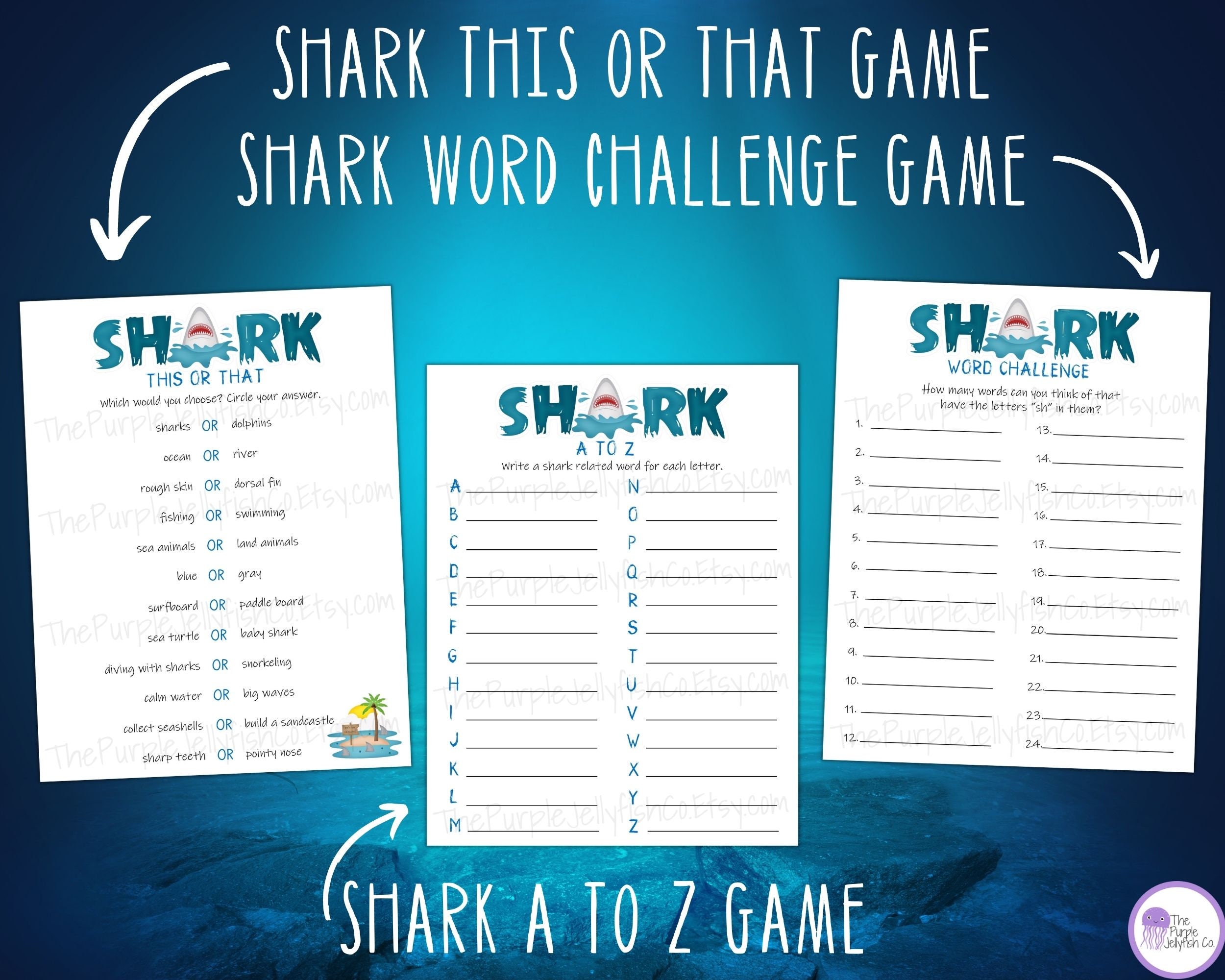 Shark Games Bundle, Cute Shark Printables, Shark Activities for Kids ...