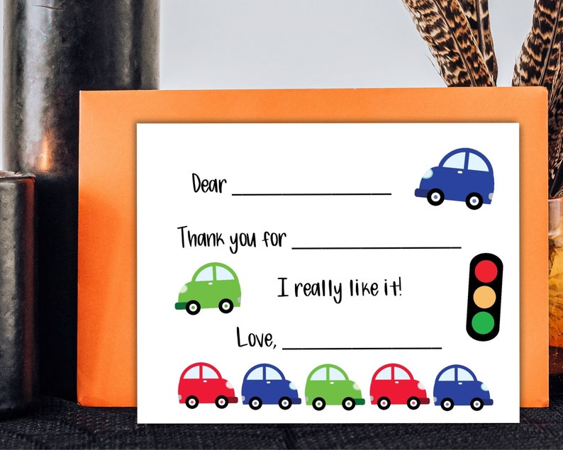 Printable Car Thank You Card for Kids, Fill in the Blank Postcard ...