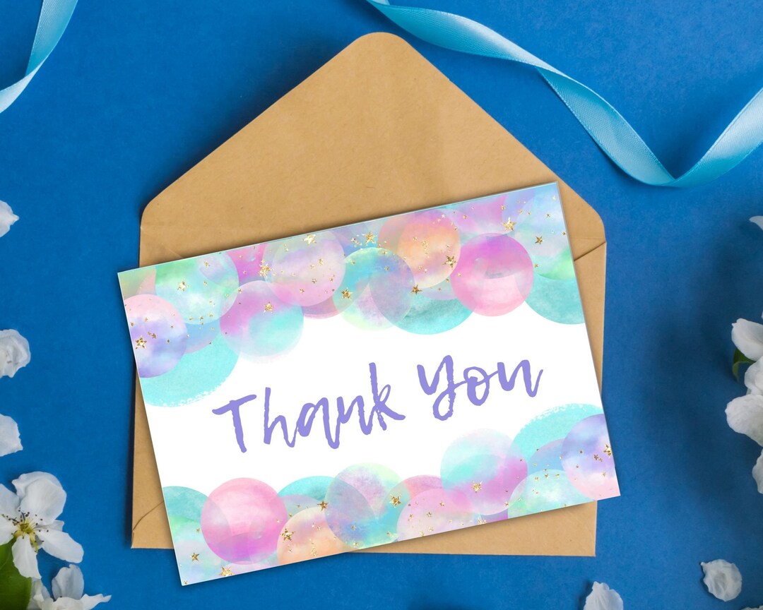 Printable Bubbles Thank You Card Folding Thank You Card - Etsy