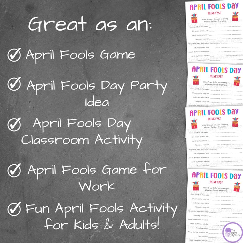 Think Fast Game April Fools Printable, April Fool's Day Party Idea ...