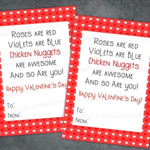 Chicken Nugget Valentine, Carte de Saint-Valentin imprimable pour l’enseignant de l’enfant, Cadeau de nugget de poulet, Titulaire de la carte-cadeau de la Saint-Valentin