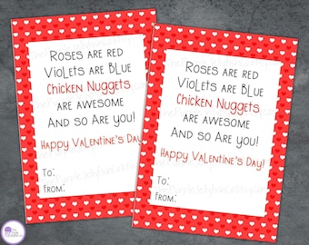 Chicken Nugget Valentine, Printable Valentines Day Card for Teacher from Kid, Chicken Nugget Gift, Valentine Gift Card Holder