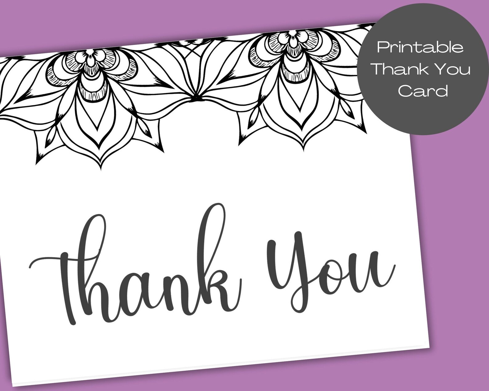 Printable Mandala Thank You Card Digital Download PDF Black - Etsy