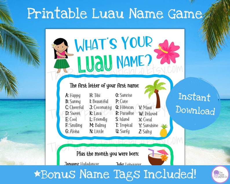 What's Your Luau Name Game Hawaiian Party Decor Tropical - Etsy