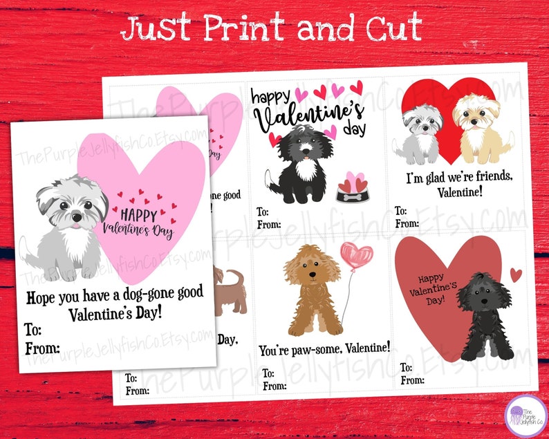 Puppy Valentine Cards Printable Valentines For Kids Dog Etsy