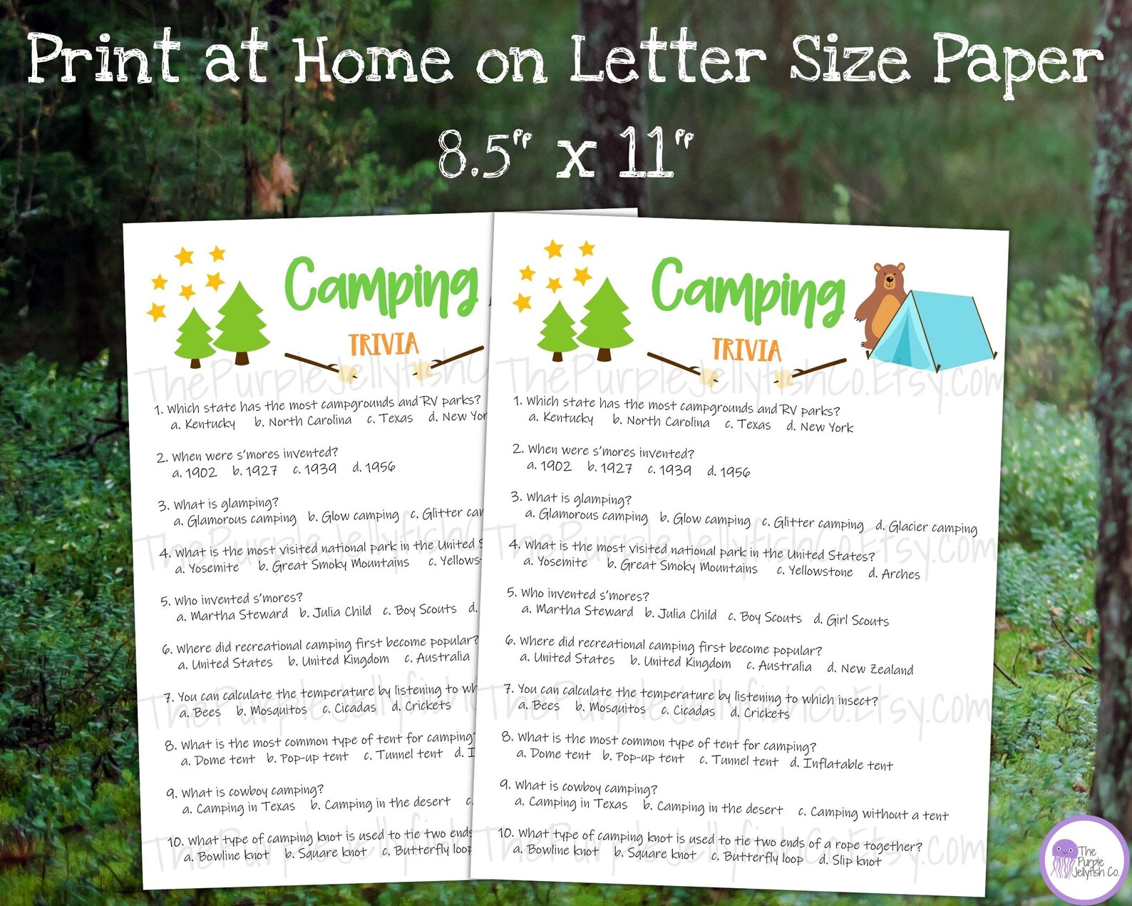 Camping Trivia Game Camping Game Printable Trivia Questions - Etsy
