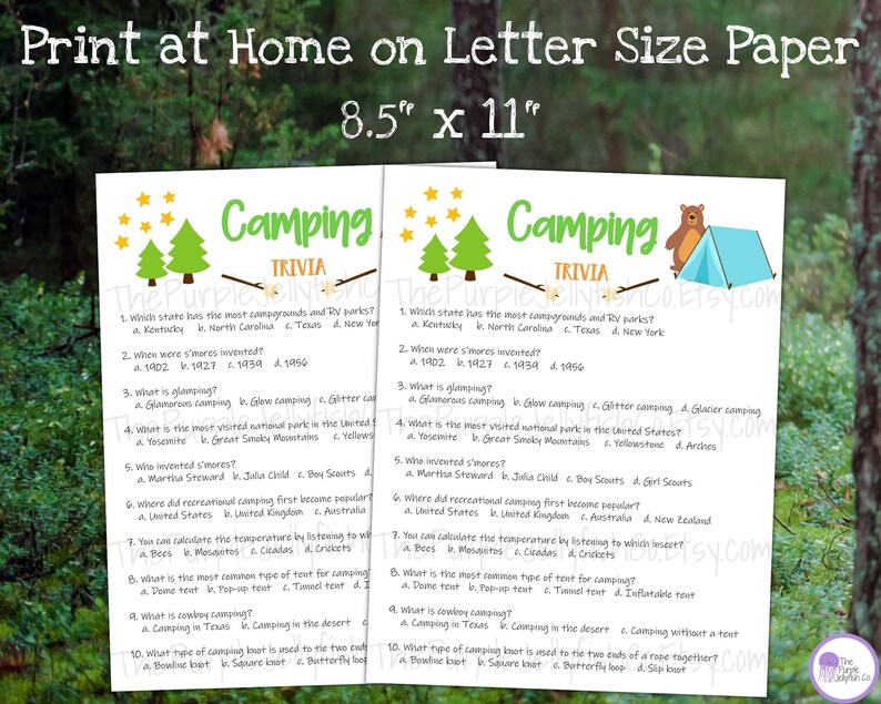 Camping Trivia Game Camping Game Printable Trivia Questions Etsy