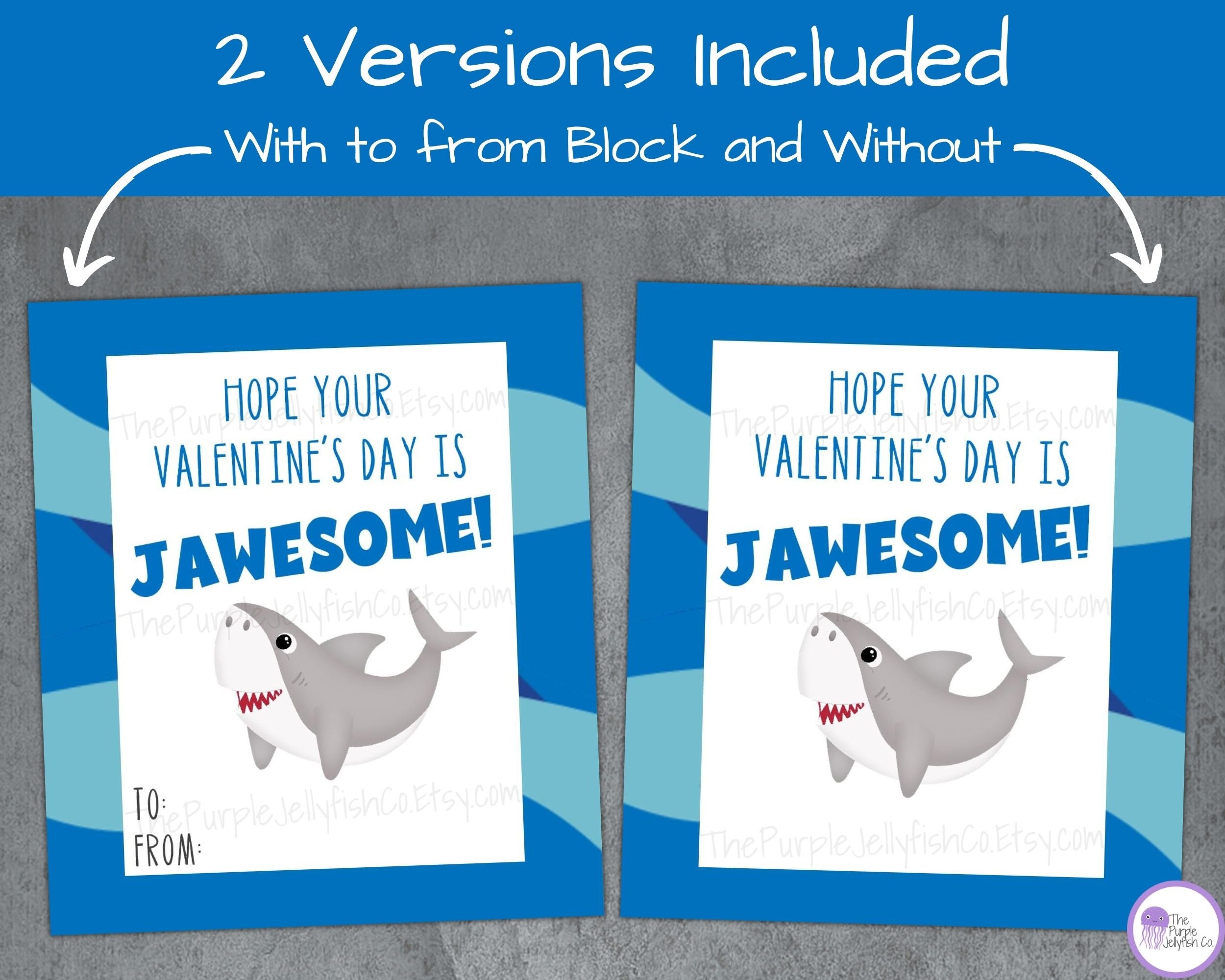 Shark Valentine Cards for Kids Printable, School Valentines for Class ...