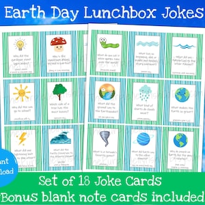 Notes de boîte à lunch du Jour de la Terre pour les enfants, blagues imprimables sur la boîte à lunch, notes de boîte à lunch pour les enfants, cartes de notes de déjeuner, cartes de blague pour les enfants, blagues de printemps