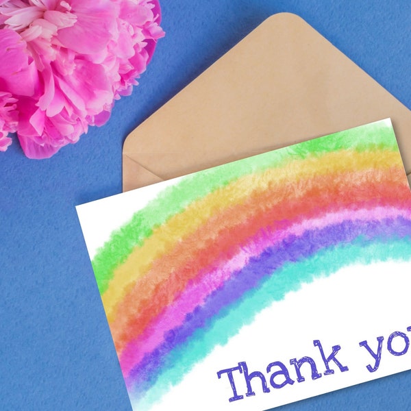 Printable Rainbow Thank You Card, Rainbow Thank You Postcard, Thank You Notecard, Size A2, Digital Download, Instant Download, PDF