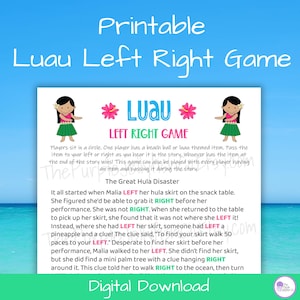 Luau Left Right Game Printable Hawaiian Party Game for Kids Teens & Adults, Tropical Pass the Prize Gift Exchange Birthday Party Activity