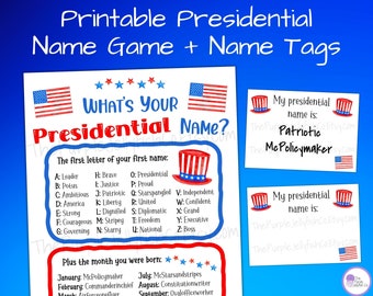 Presidents Day Activity Printable, Presidential Name Game, Election Day Party Idea, Voting Decoration, Patriotic Game for Kids & Adults