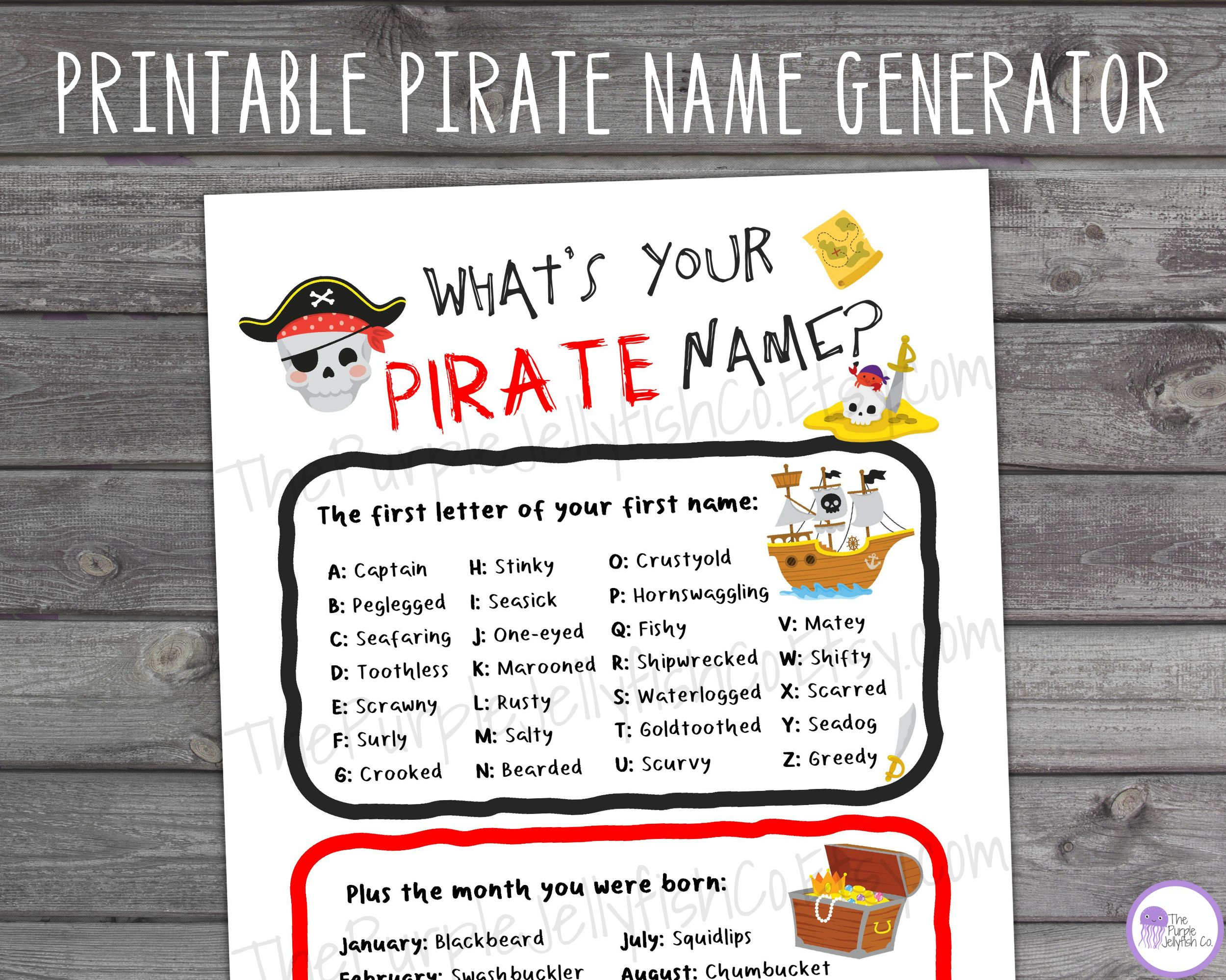 Pirate Name Game What S Your Pirate Name Pirate Name Etsy