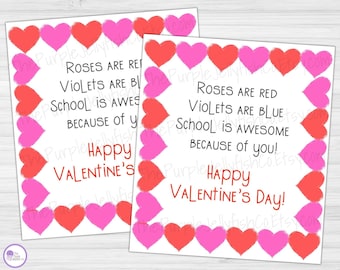 Teacher Valentines Printable, Valentine&#39;s Day Appreciation, Valentine Gift Tag for Teachers, School Employee Valentine, PTA PTO Valentine