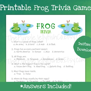 Frog Trivia Game Printable, Frog Game, Trivia for Kids, Frog Theme, Frog Classroom Activity, Leap Year Game, Frog Birthday Party, Leap Day