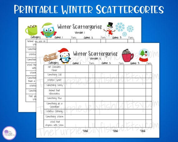 Winter Scattergories Game Printable Game For Kids Holiday Etsy
