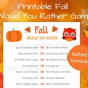 Fall Would You Rather Game Printable Fall Party Idea, Autumn This or That Game for Kids, Fall Birthday Party Idea, Fall Activity Icebreaker