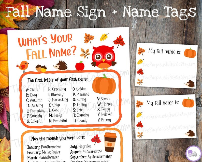What's Your Fall Name Game Printable Fall Party Idea, Funny Fall Game ...
