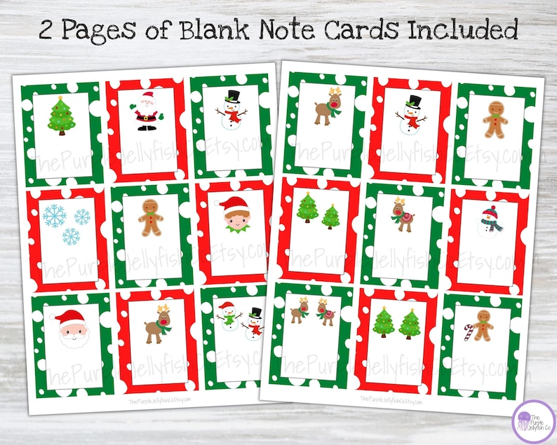Two pages of blank note card shown with Christmas themed clip art, but no text. Perfect to write your kiddo a note!